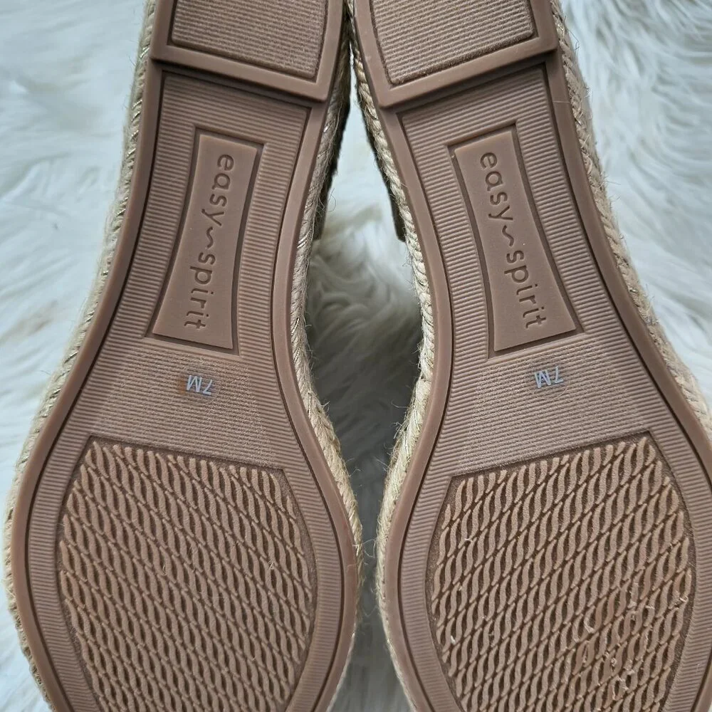 NIB Easy Spirit Mesa Espadrille Wedge - Size 7 Tan / Gold
